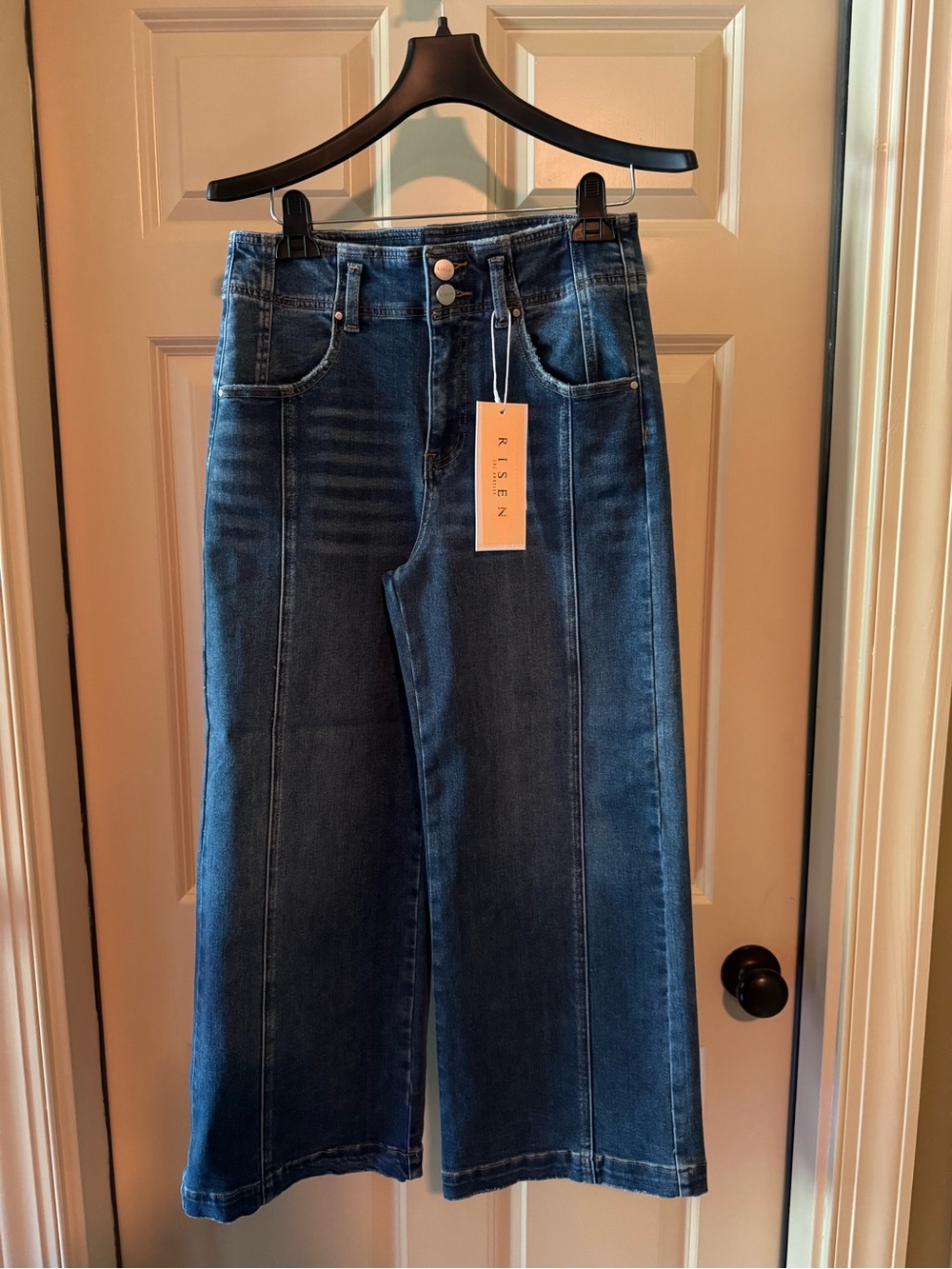 Risen Dark Blue High-Rise Wide Leg Jeans
